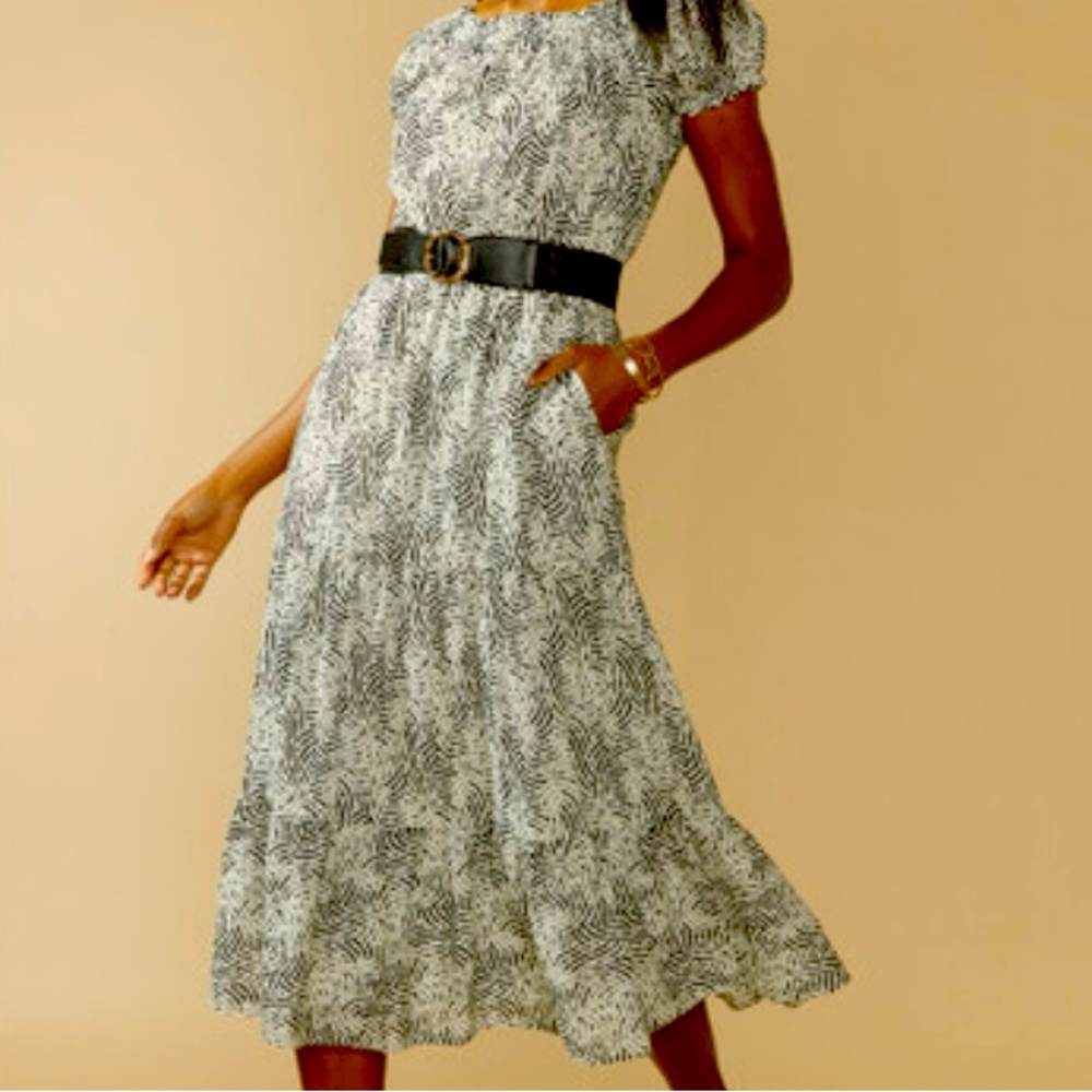 NEW! Mallie Abstract Off the Shoulder Midi Dress from Francesca’s